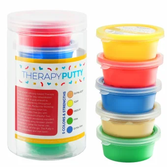 Playlearn's 5-strength Therapy Putty, sensory fidget toy, and stress relief. Enhances motor skills and hand muscle strength. For kids and adults.