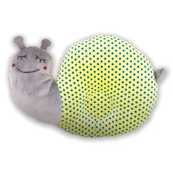 Playlearn's Plush Snail Toy for Kids color gray, yellow and polka dots blue