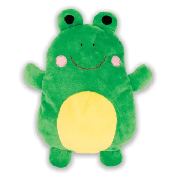 Playlearn's Plush Frog Toy for Kids colors green, yellow, black and pink