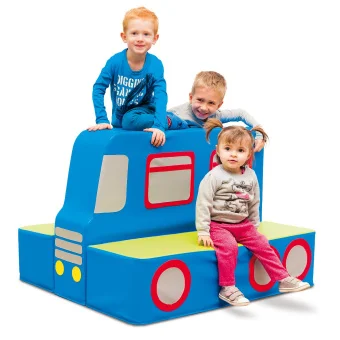 Playlearn's Soft Play Double-sided Bus Sofa is ideal for relaxing or sensory play for kids. Durable, soft, non-toxic, easy-to-clean wipe-down PU materials.