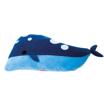 Playlearn's 4-foot Oversized Plush Whale Pillow for cuddling and playing. Made with non-toxic materials, durable and soft. Promotes relaxation and comfort.