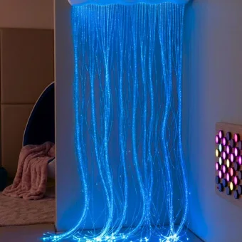 Playlearn's Shimmering Fiber Optic Light Curtain with 8 Color Settings a mesmerizing, safe, and durable sensory light curtain perfect for kids of all ages.