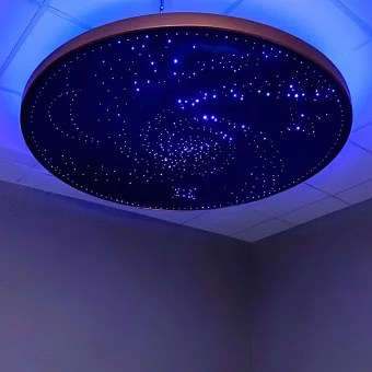 Playlearn's fiber optic ceiling display with elegant gold edge. Displays a realistic starry night with shooting stars. Includes 16w light source & remote.