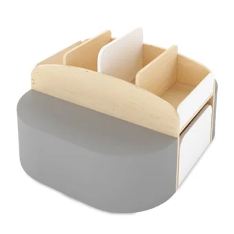 Playlearn's Library Unit with Book Storage and Gray Soft Seating for Kids