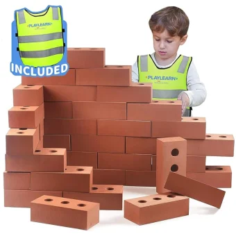 Playlearn's 25 Piece Foam Brick Building Blocks are made of durable, lightweight, non-toxic foam that is 100% safe for kids.