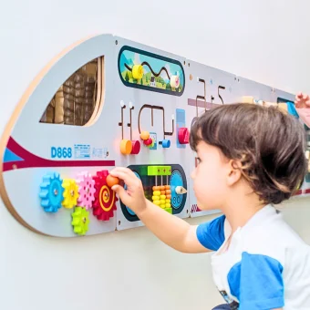Playlearn's 10ft Train-Themed Sensory Wall Play Board