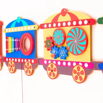 Playlearn's 6.5ft Train-Themed Sensory Multi-Activity Wall Play Board