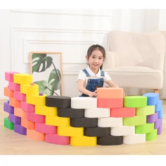 Colorful Interlocking Oval Foam Blocks with Pegs - 64 Piece Playlearn