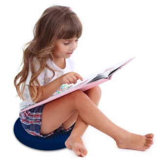 Playlearn's 10.6-inch sensory cushion wiggle seat, promotes better posture for kids. Made from non-toxic, durable, easy-inflate, and colorful materials.